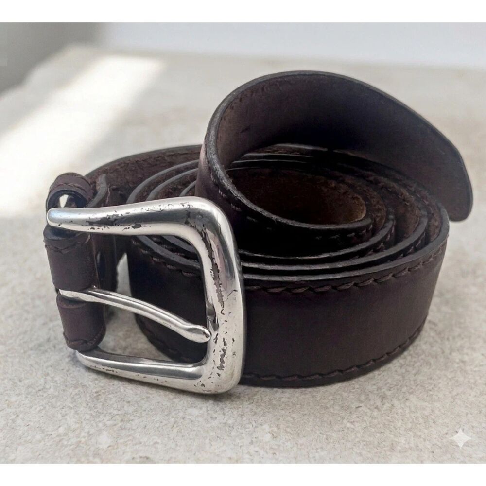 Justin Leather Belt Mens Sz 40 Top Grain Cowhide Made USA 247BD Silver Buckle